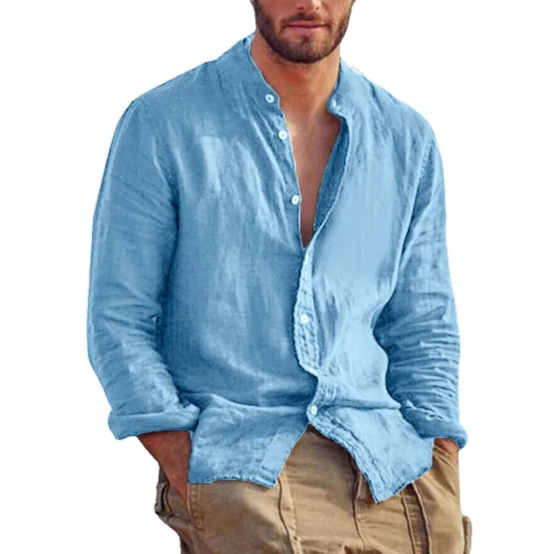 Men’s Cotton Shirt with Mandarin Collar, Lightweight Breathable Casual Summer Shirt in Tailored Fit - Image 11