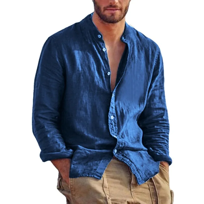 Men’s Cotton Shirt with Mandarin Collar, Lightweight Breathable Casual Summer Shirt in Tailored Fit - Image 12