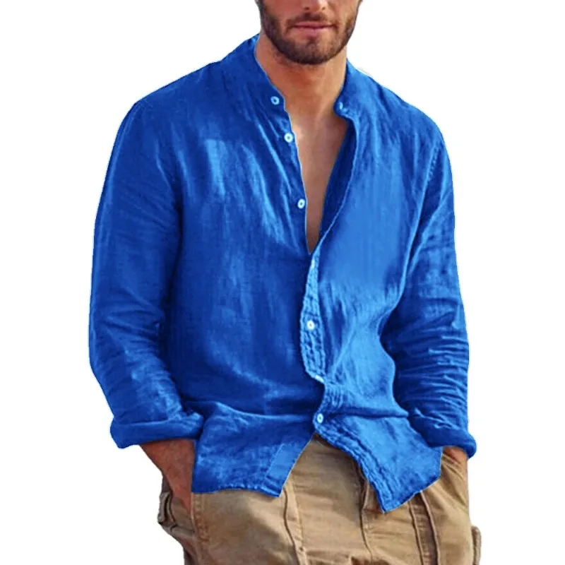 Men’s Cotton Shirt with Mandarin Collar, Lightweight Breathable Casual Summer Shirt in Tailored Fit - Image 13