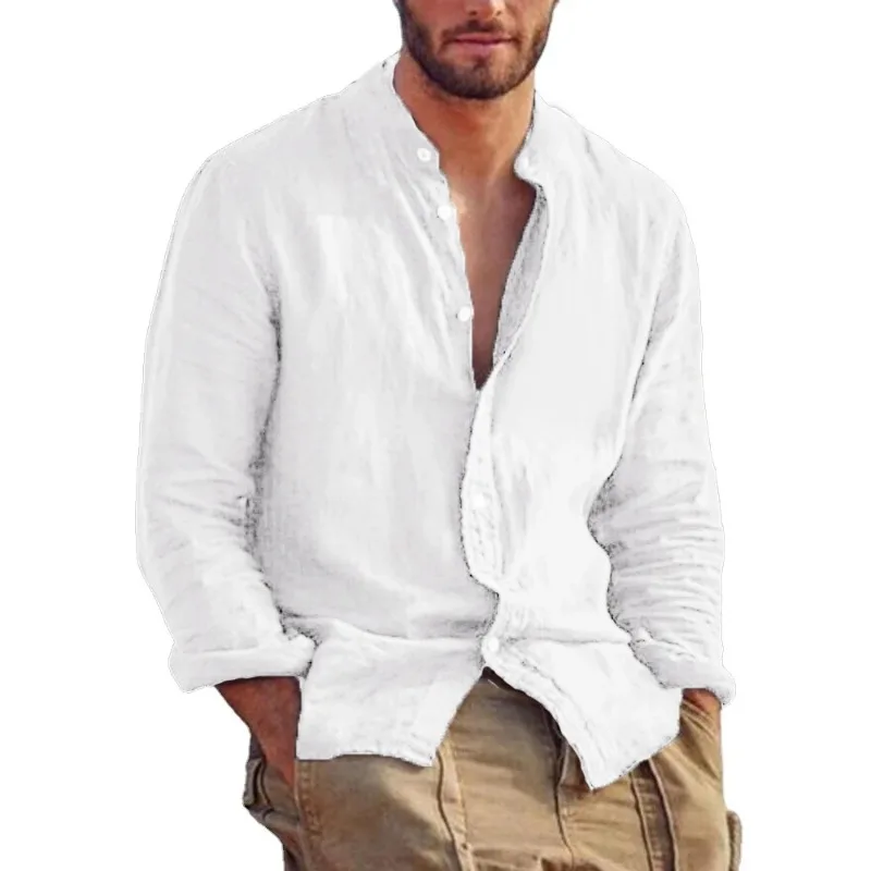 Men’s Cotton Shirt with Mandarin Collar, Lightweight Breathable Casual Summer Shirt in Tailored Fit - Image 14
