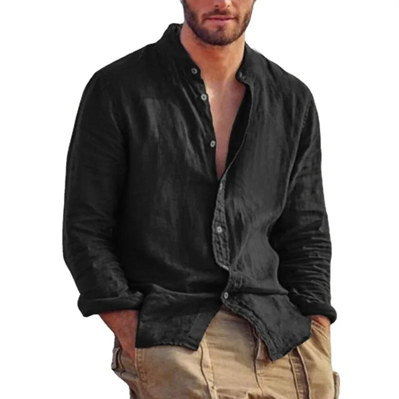 Men’s Cotton Shirt with Mandarin Collar, Lightweight Breathable Casual Summer Shirt in Tailored Fit - Image 15