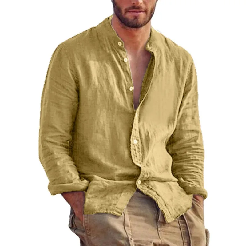 Men’s Cotton Shirt with Mandarin Collar, Lightweight Breathable Casual Summer Shirt in Tailored Fit - Image 5