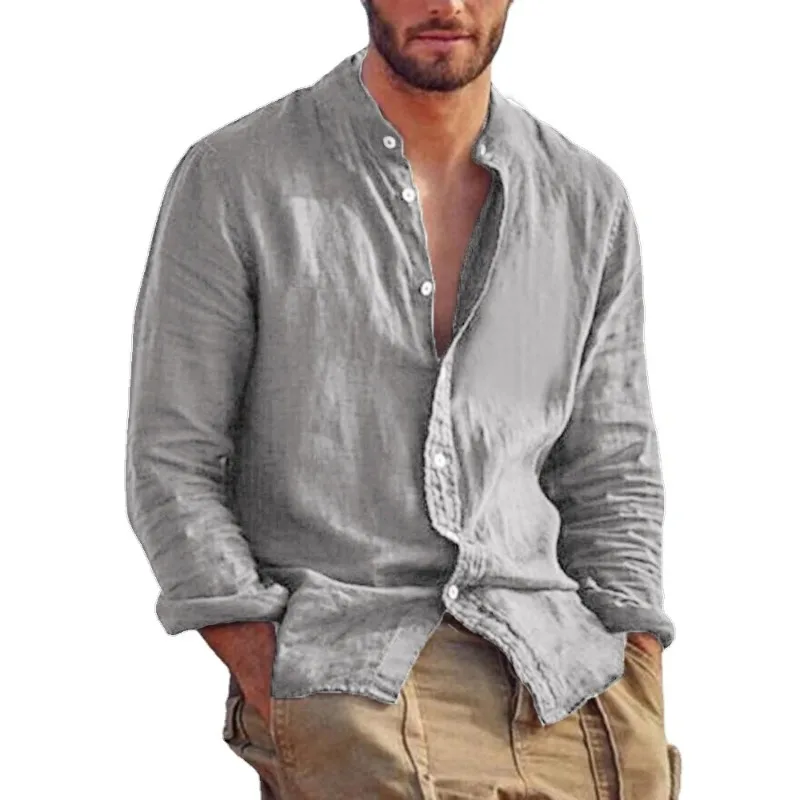 Men’s Cotton Shirt with Mandarin Collar, Lightweight Breathable Casual Summer Shirt in Tailored Fit - Image 7
