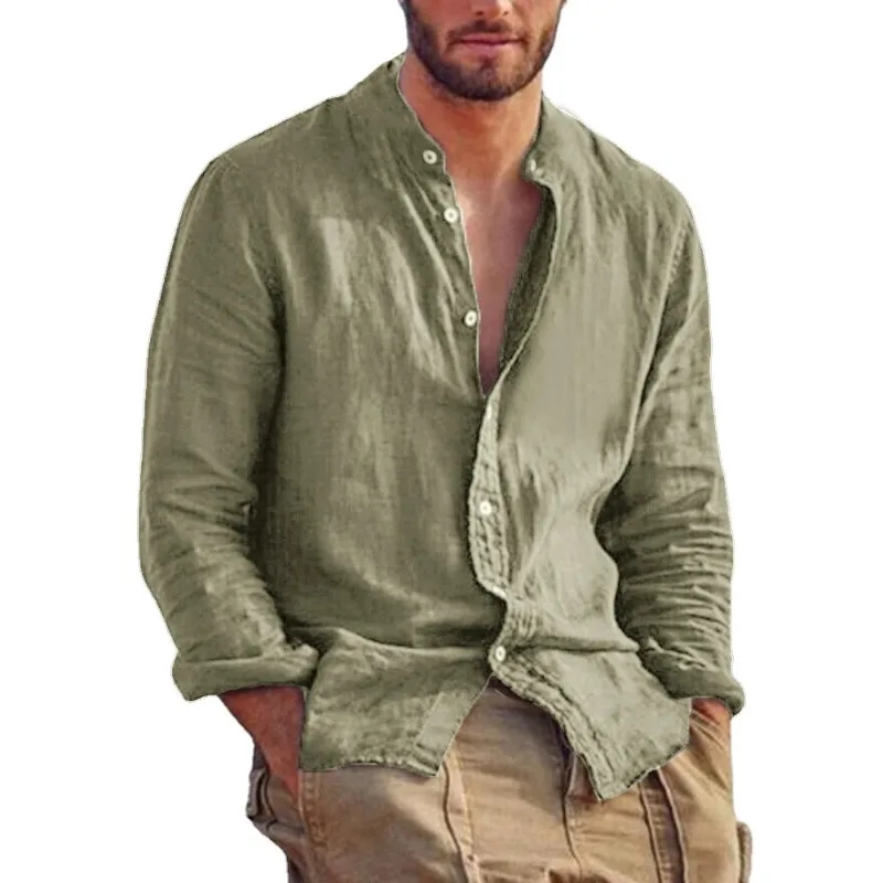 Men’s Cotton Shirt with Mandarin Collar, Lightweight Breathable Casual Summer Shirt in Tailored Fit - Image 8