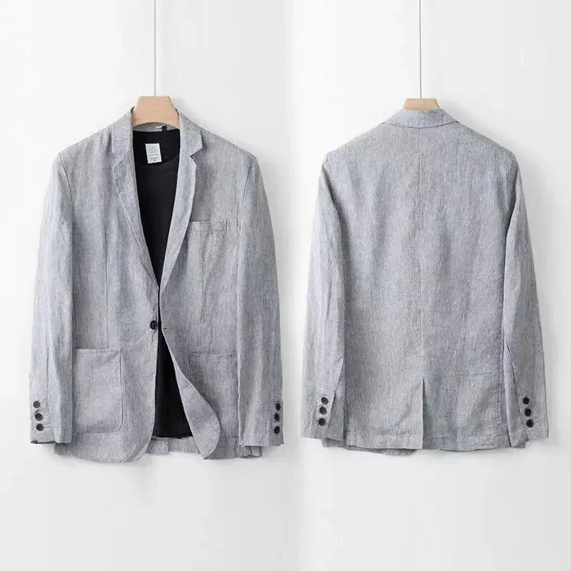 Men's Linen Suit - Slim Fit 100% Breathable Linen Summer Shirt and Pants Set in Beige, Light Gray, Dark Blue - Image 5