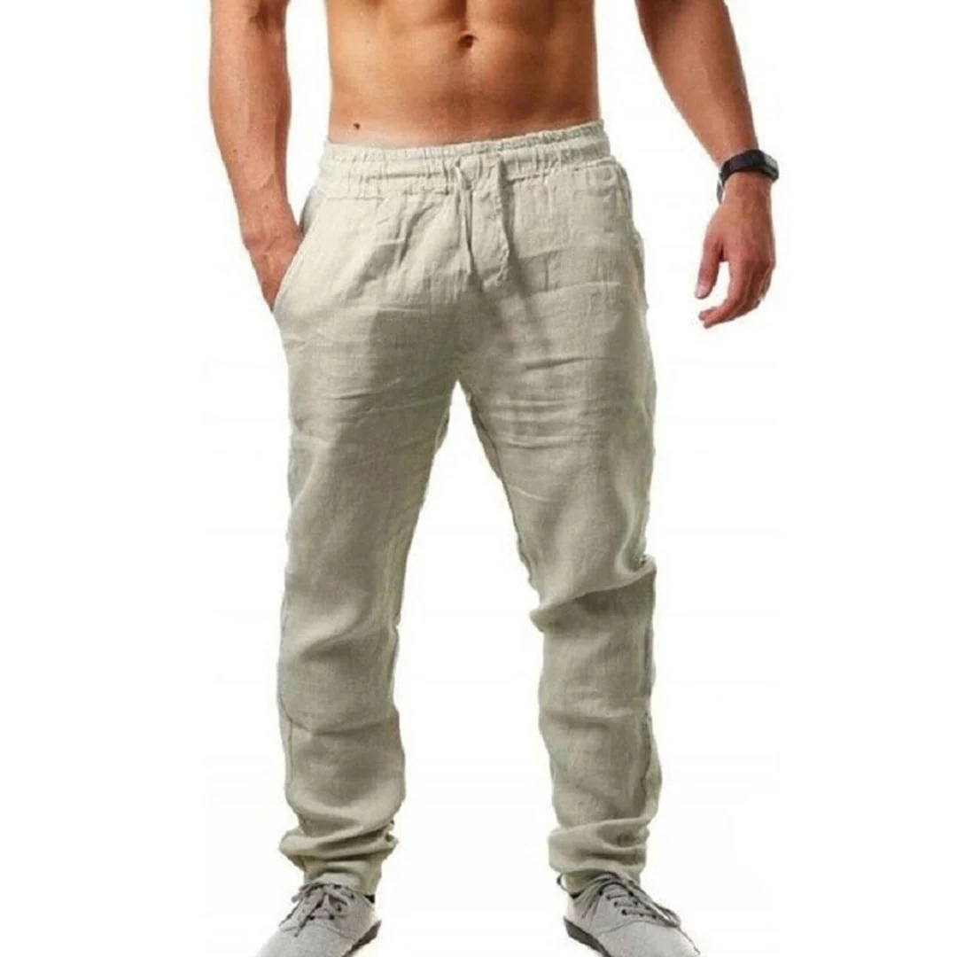 Men's Linen Summer Pants, Lightweight Breathable Casual Trousers for Warm Weather, Relaxed Fit in Neutral Shades - Image 4