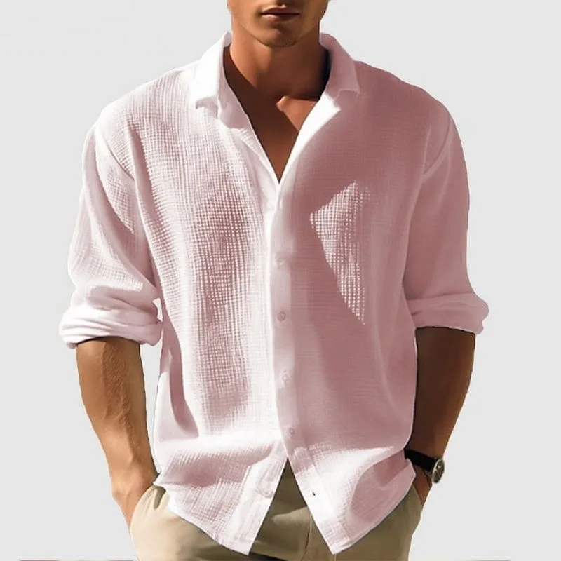 Men's Long-Sleeved Waffle Shirt - Casual Fashion Black Cardigan for Spring - Image 2