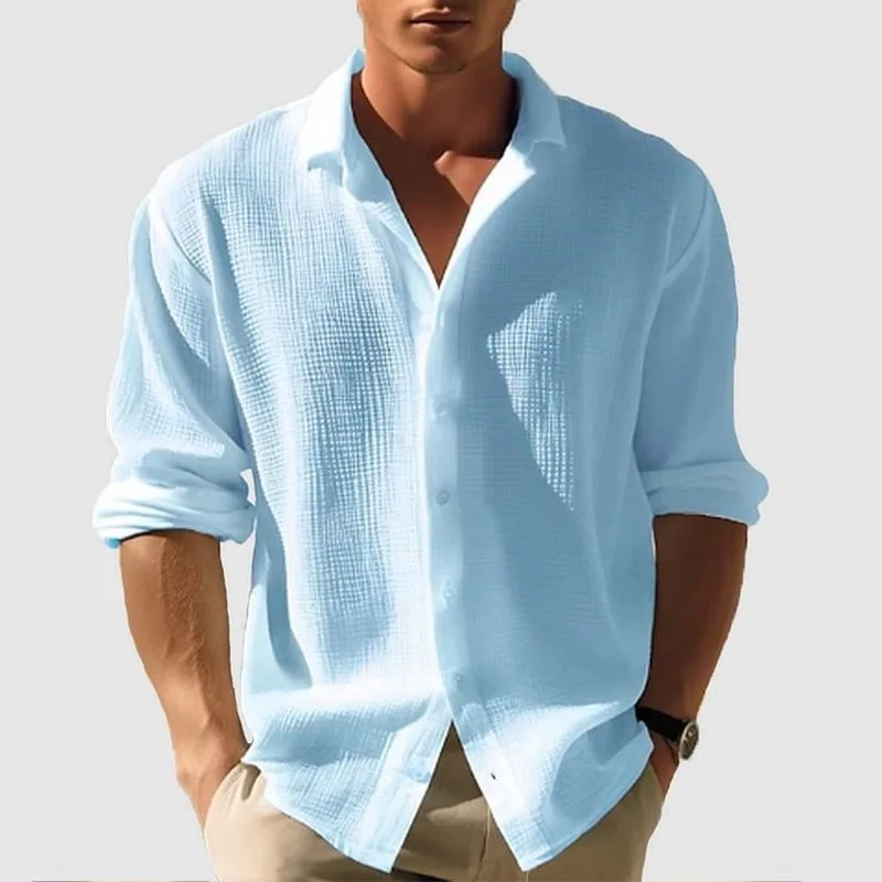 Men's Long-Sleeved Waffle Shirt - Casual Fashion Black Cardigan for Spring - Image 5