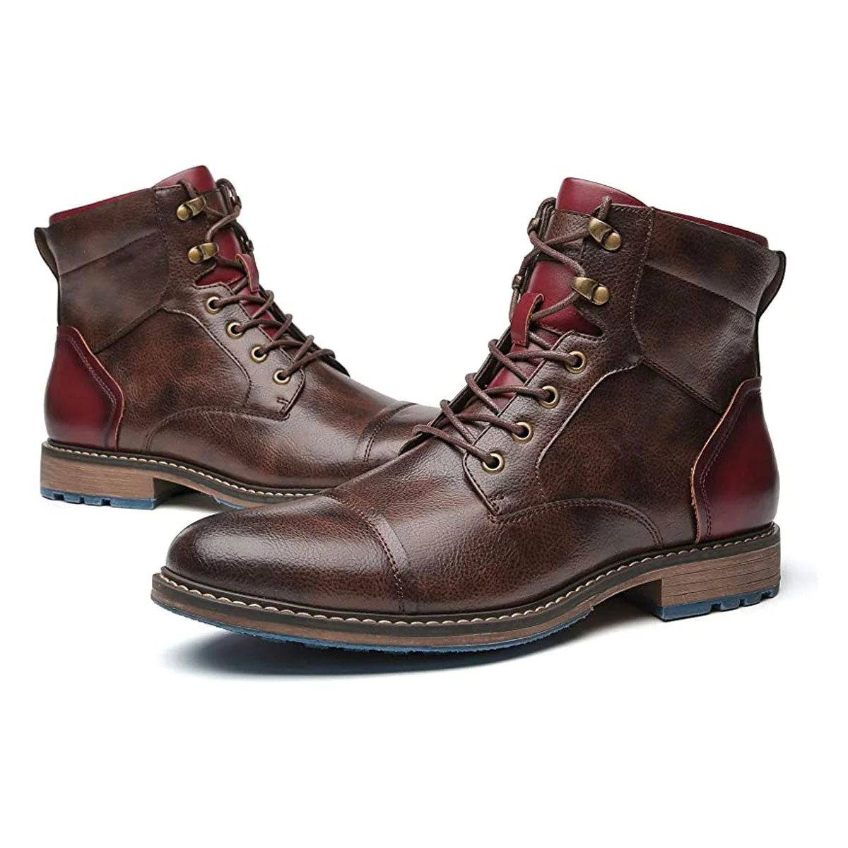 Men's Oxford Boots, Breathable Synthetic Leather, Anti-Slip Rubber Sole, Lace-Up with Inner Zipper, Comfortable PU Leather, Casual & Formal Use