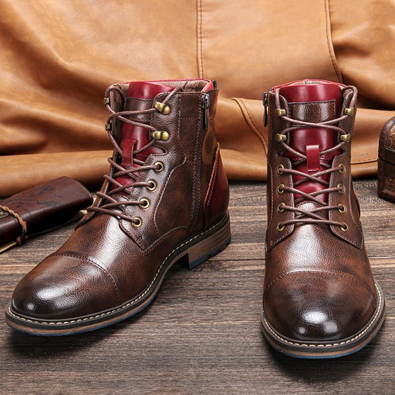 Men's Oxford Boots, Breathable Synthetic Leather, Anti-Slip Rubber Sole, Lace-Up with Inner Zipper, Comfortable PU Leather, Casual & Formal Use - Image 2