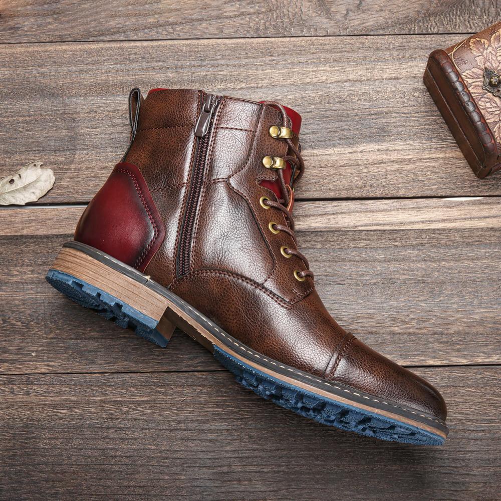Men's Oxford Boots, Breathable Synthetic Leather, Anti-Slip Rubber Sole, Lace-Up with Inner Zipper, Comfortable PU Leather, Casual & Formal Use - Image 3