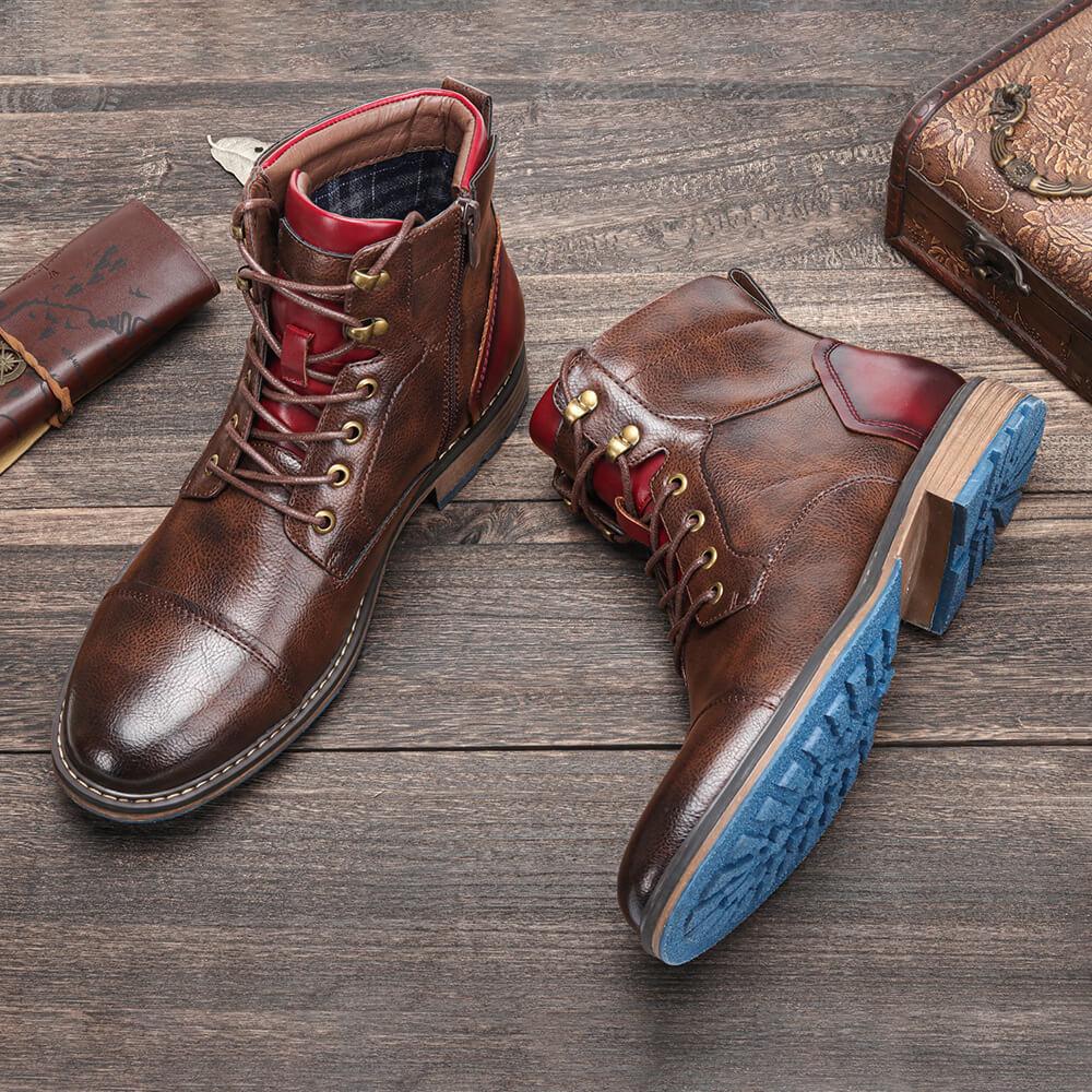Men's Oxford Boots, Breathable Synthetic Leather, Anti-Slip Rubber Sole, Lace-Up with Inner Zipper, Comfortable PU Leather, Casual & Formal Use - Image 4