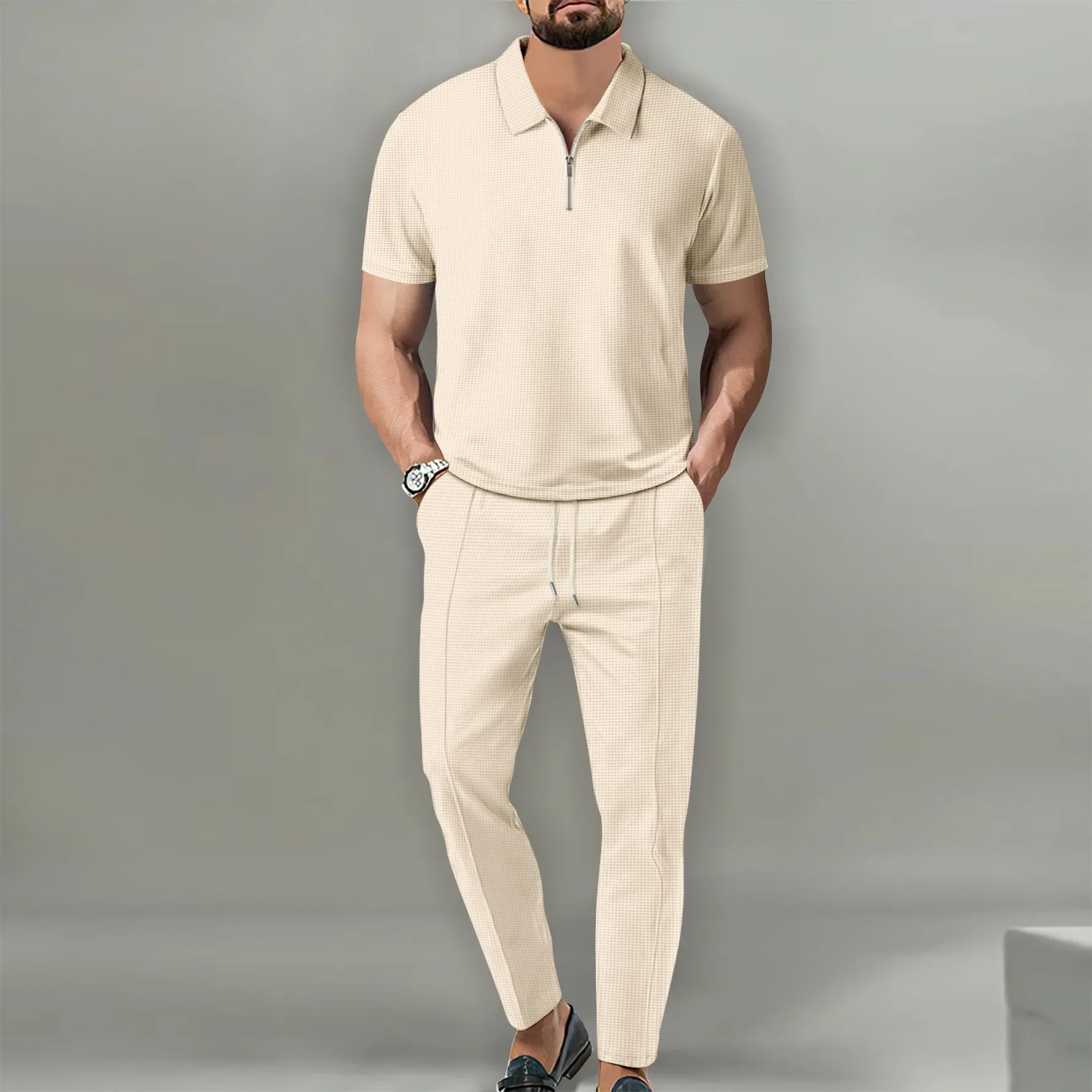Men's Polo Shirts Set - Casual Chic Breathable Polo and Adjustable Pants Ensemble for Comfort and Style - Image 10
