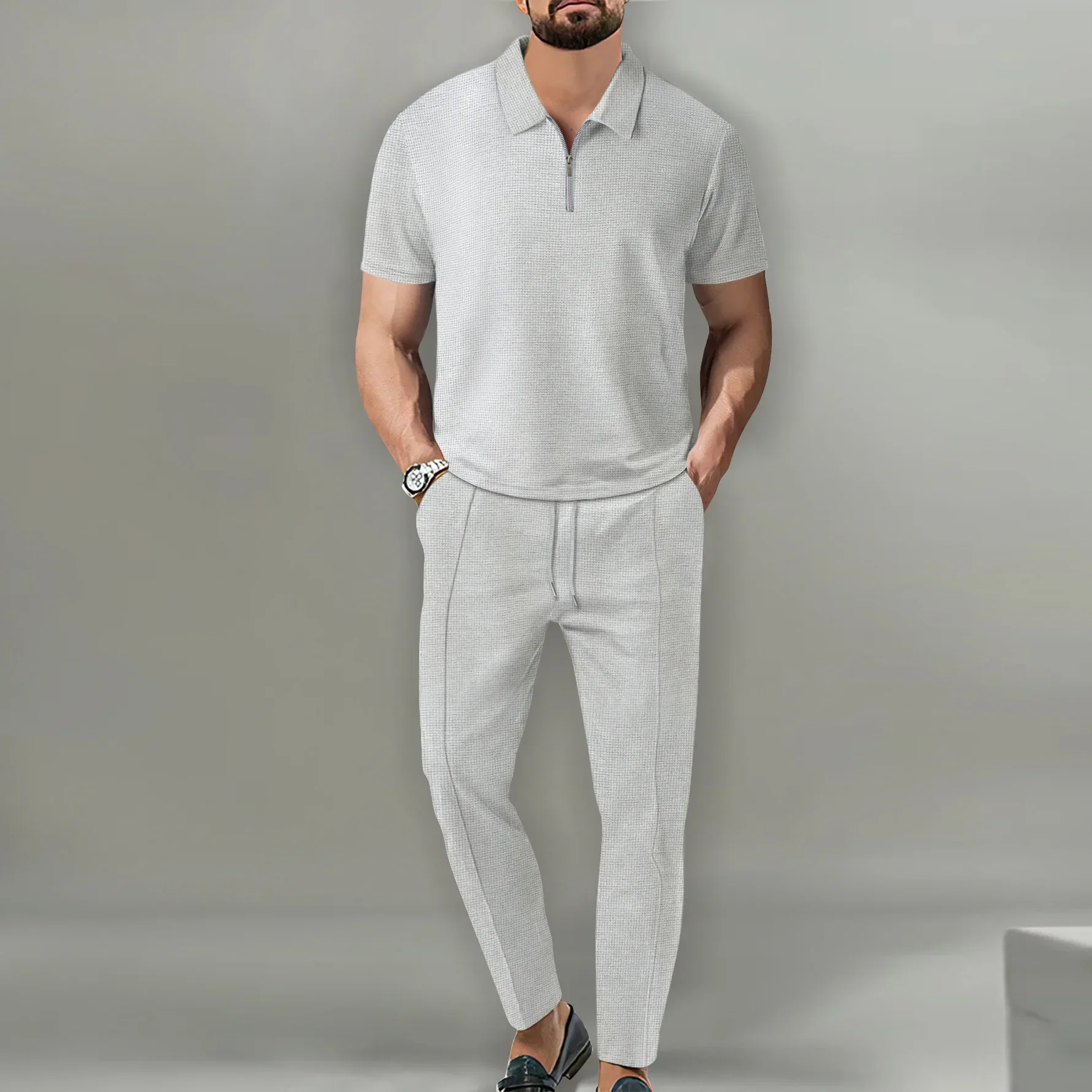 Men's Polo Shirts Set - Casual Chic Breathable Polo and Adjustable Pants Ensemble for Comfort and Style - Image 8