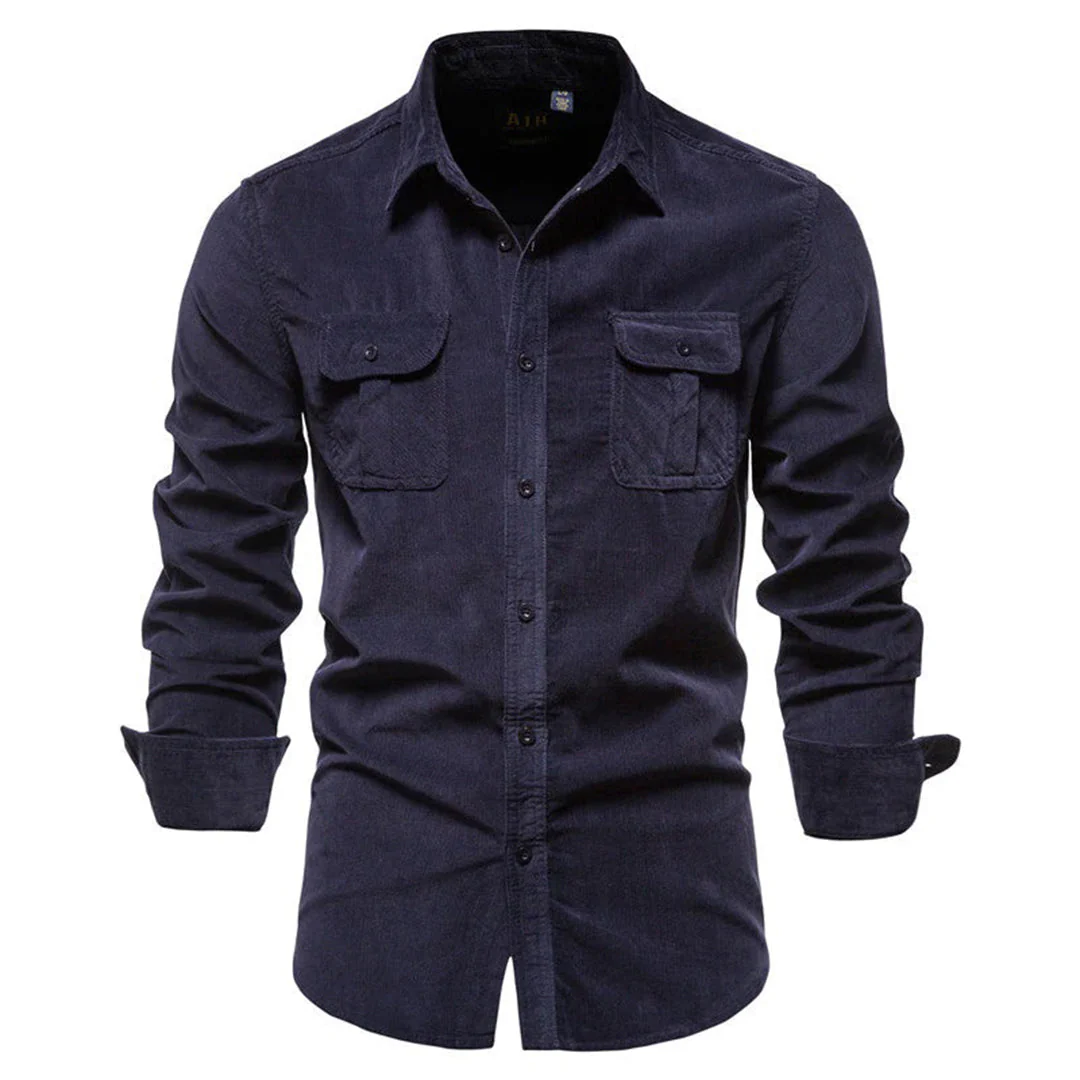 Men's Ribbed Velvet Shirt, Comfortable Relaxed Fit, Versatile Style for Casual or Formal Wear - Image 2