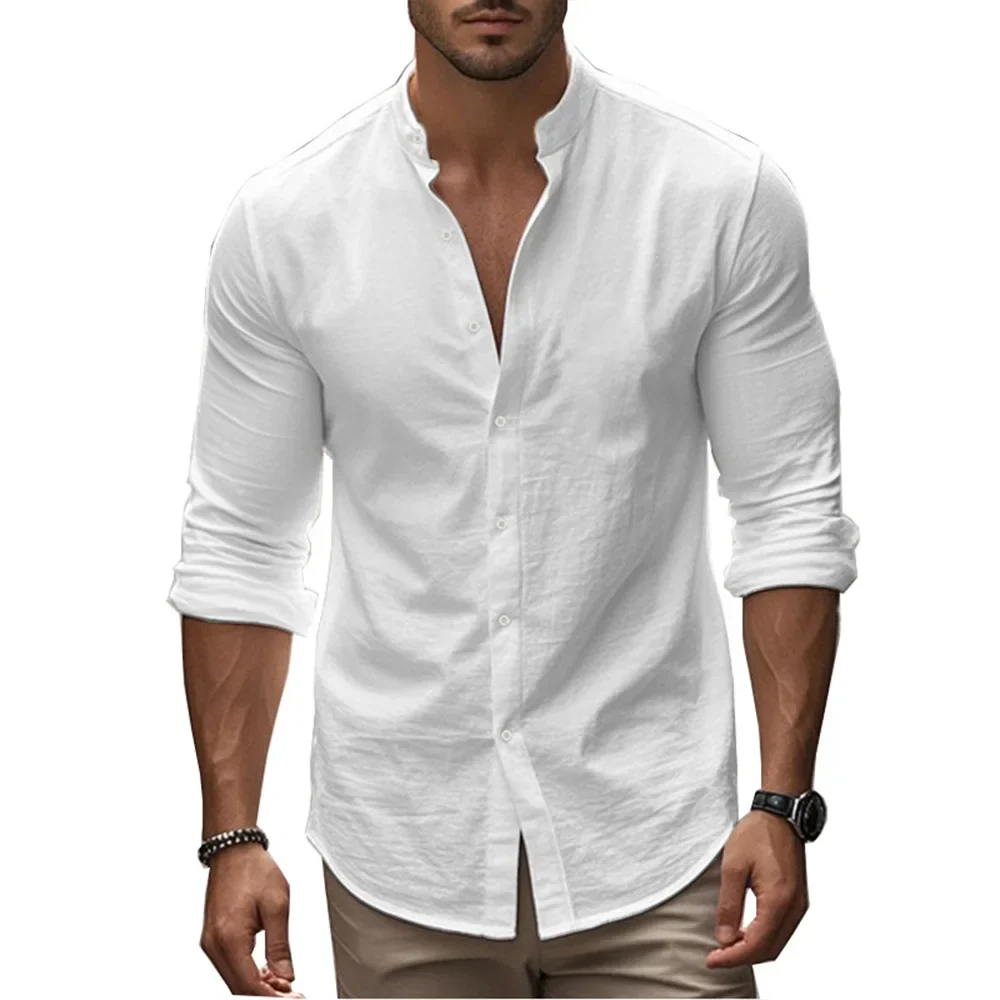 Men's Shirt, Lightweight Linen Cotton Blend, Adjustable Fit, Casual and Formal Style, Summer Elegance, Various Colors - Image 4