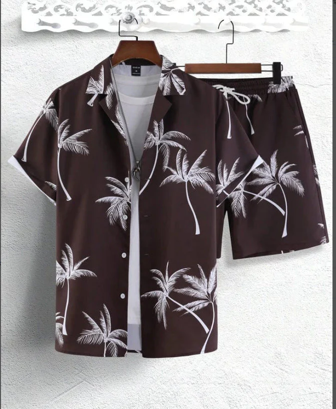 Men's Summer Set with Tropical Print, Lightweight Shirt and Shorts, Relaxed Fit for Warm Weather Casual Outings - Image 12