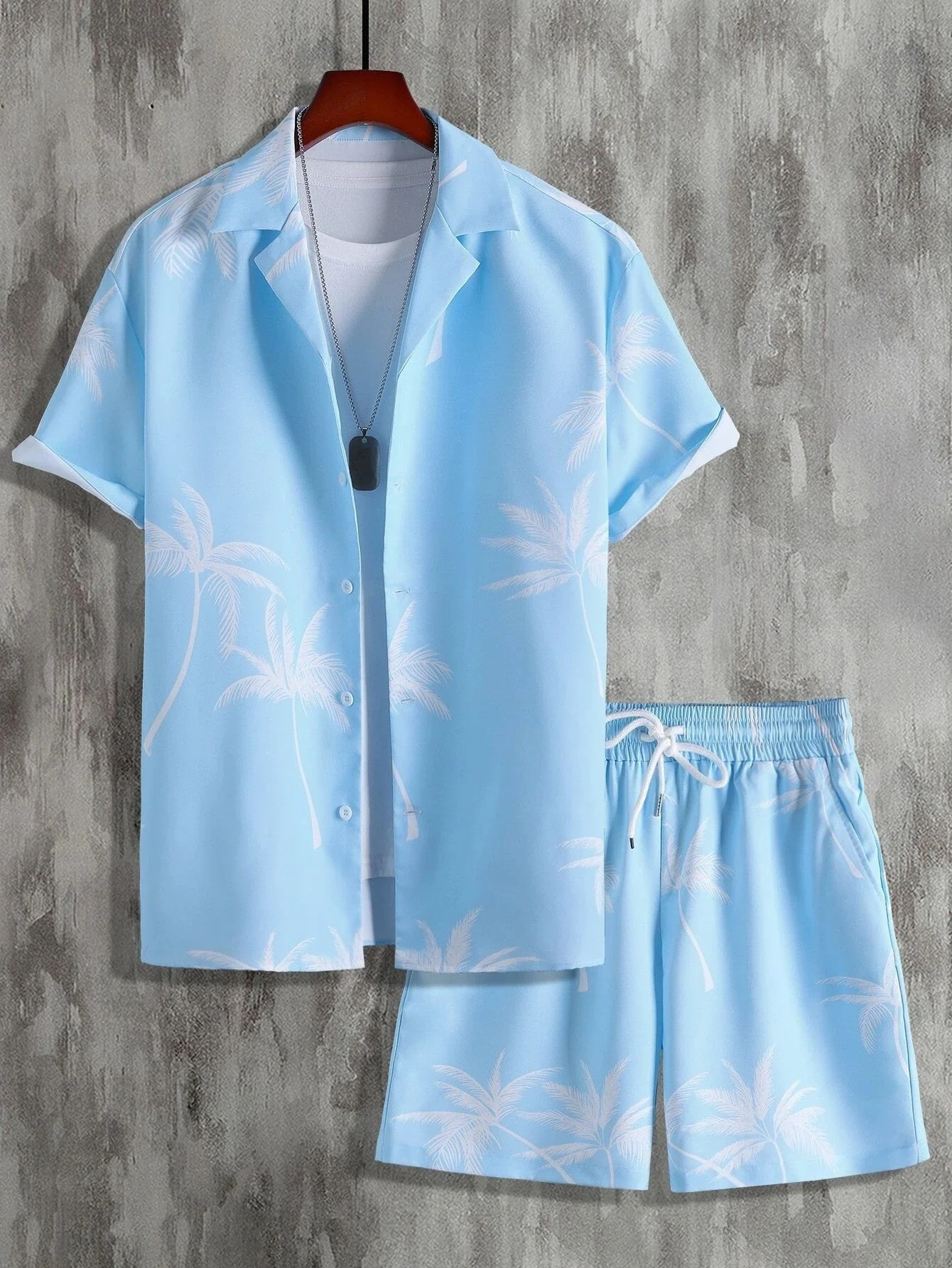 Men's Summer Set with Tropical Print, Lightweight Shirt and Shorts, Relaxed Fit for Warm Weather Casual Outings - Image 3