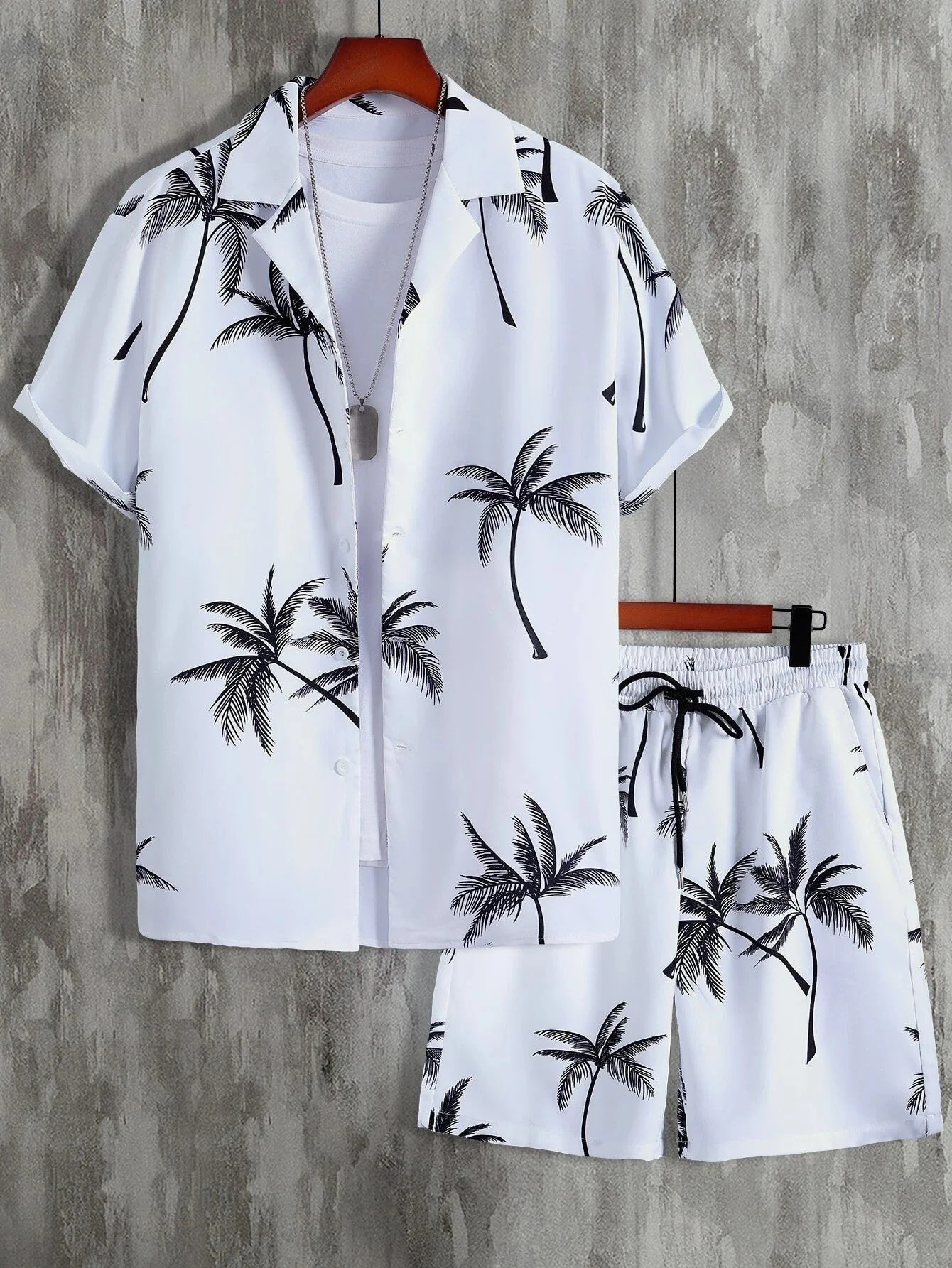 Men's Summer Set with Tropical Print, Lightweight Shirt and Shorts, Relaxed Fit for Warm Weather Casual Outings - Image 4