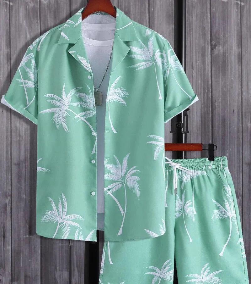 Men's Summer Set with Tropical Print, Lightweight Shirt and Shorts, Relaxed Fit for Warm Weather Casual Outings - Image 5