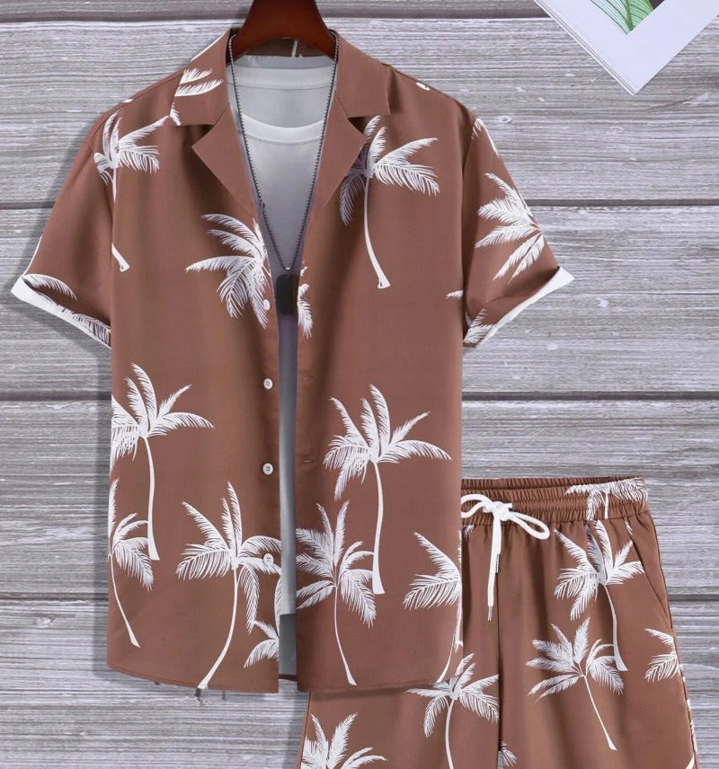 Men's Summer Set with Tropical Print, Lightweight Shirt and Shorts, Relaxed Fit for Warm Weather Casual Outings - Image 6