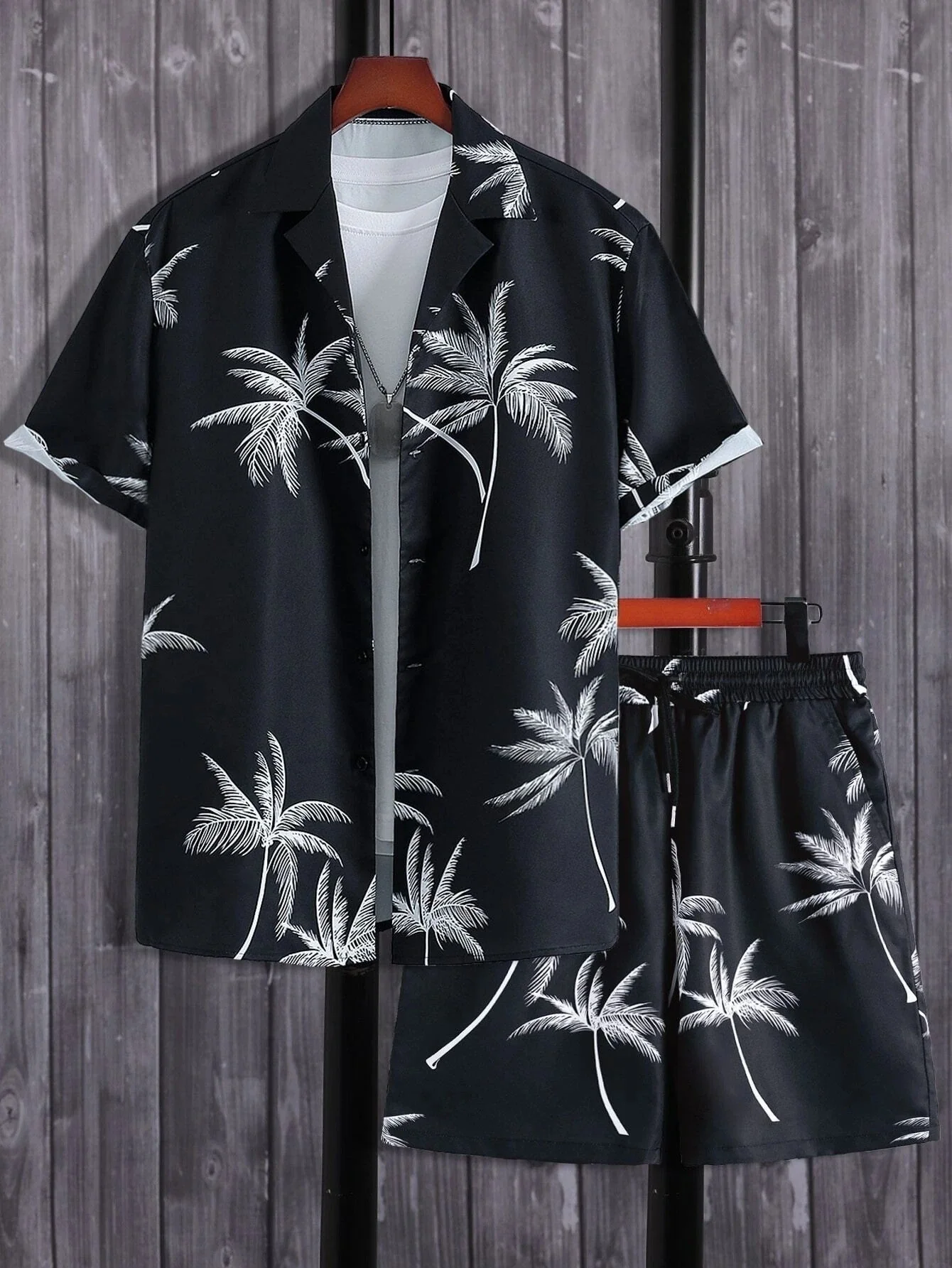 Men's Summer Set with Tropical Print, Lightweight Shirt and Shorts, Relaxed Fit for Warm Weather Casual Outings - Image 9