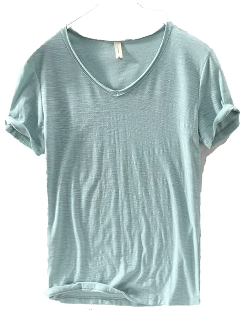 Men's V-Neck Linen Cotton Shirt, Lightweight Short Sleeve Slim-Fit Casual Top for Summer - Image 10