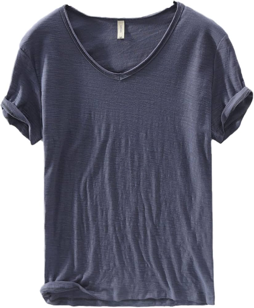 Men's V-Neck Linen Cotton Shirt, Lightweight Short Sleeve Slim-Fit Casual Top for Summer - Image 3