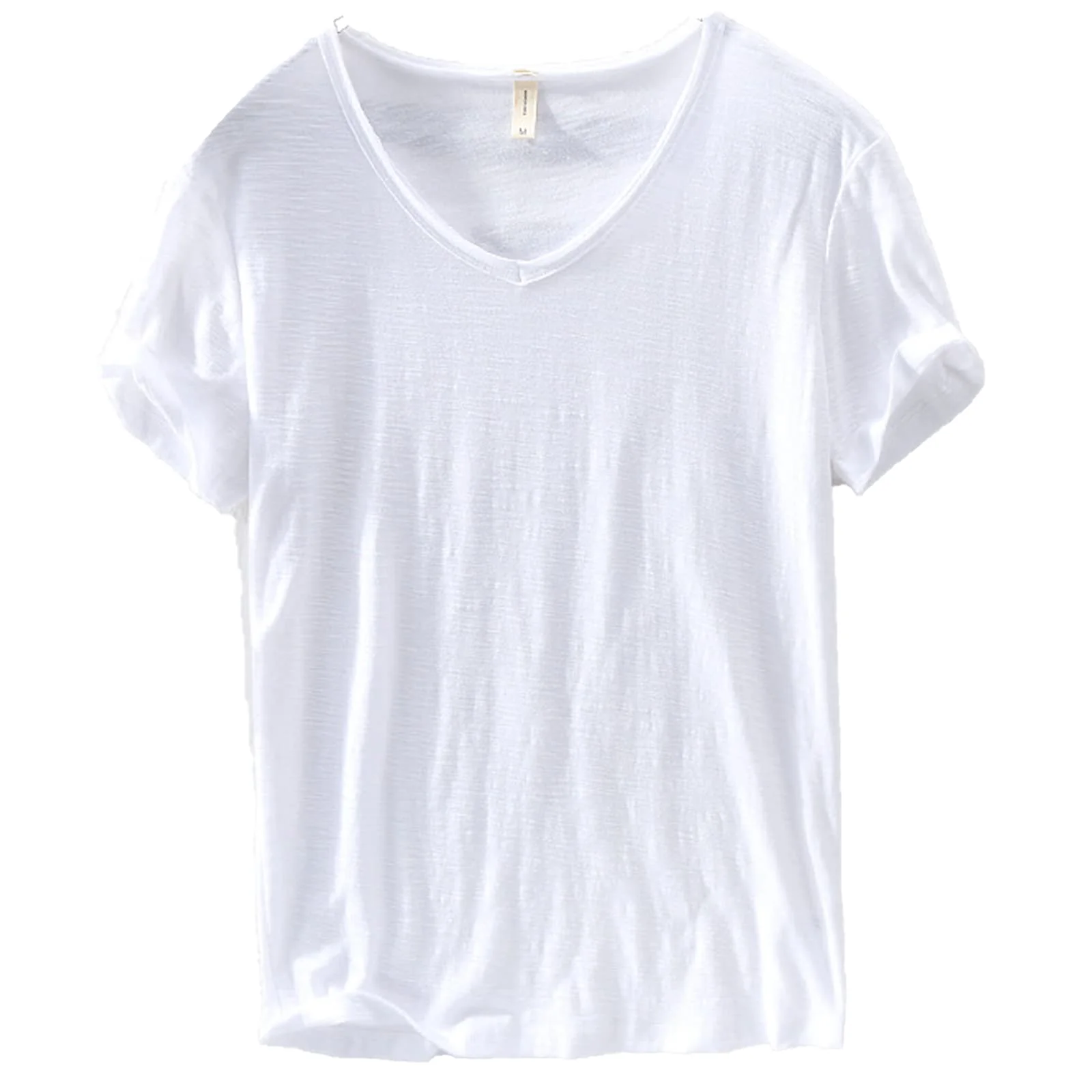 Men's V-Neck Linen Cotton Shirt, Lightweight Short Sleeve Slim-Fit Casual Top for Summer - Image 7