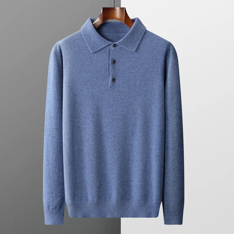 Merino Wool Men's Lapel Pullover Sweater - Business Casual Long Sleeve Knit Top - Image 5