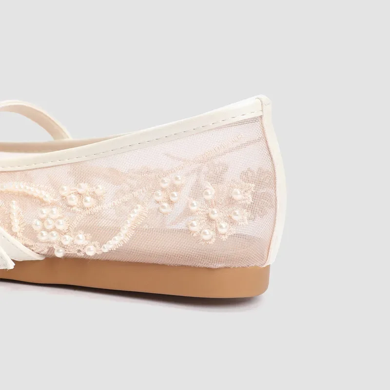 Lightweight Women’s Ballet Flats - Mary Jane Mesh, Beaded - Image 11