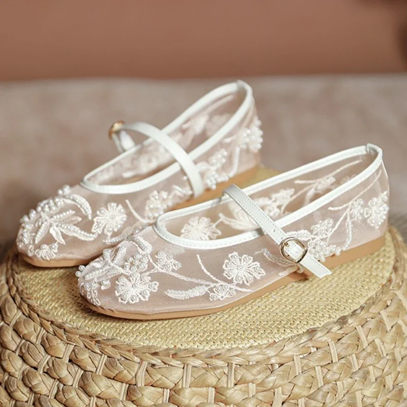 Lightweight Women’s Ballet Flats - Mary Jane Mesh, Beaded - Image 2
