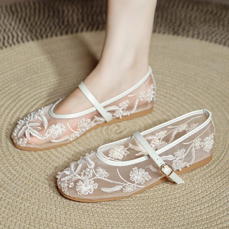 Lightweight Women’s Ballet Flats - Mary Jane Mesh, Beaded - Image 4