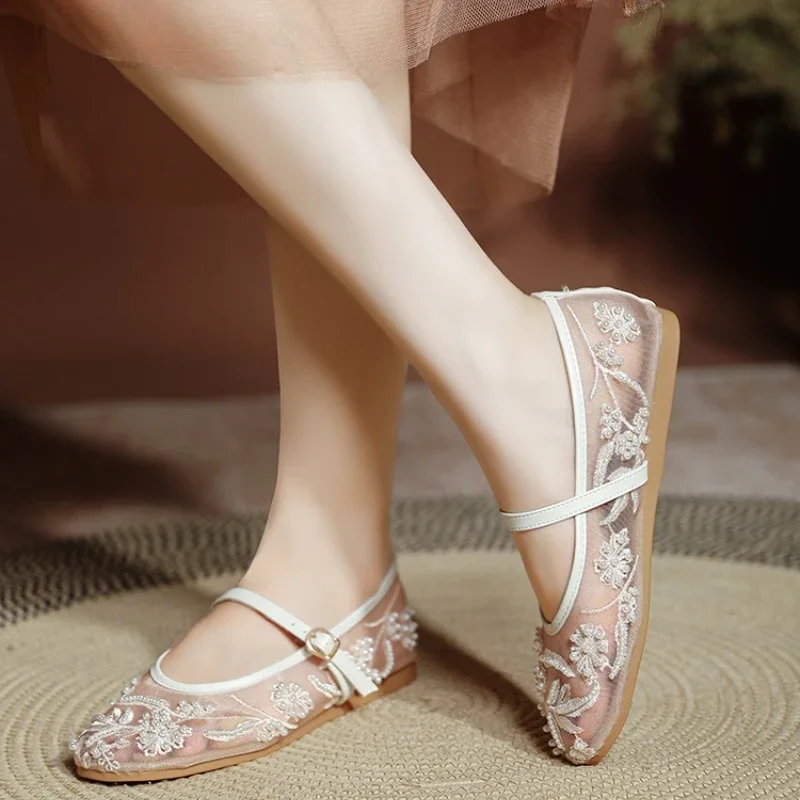Lightweight Women’s Ballet Flats - Mary Jane Mesh, Beaded - Image 8