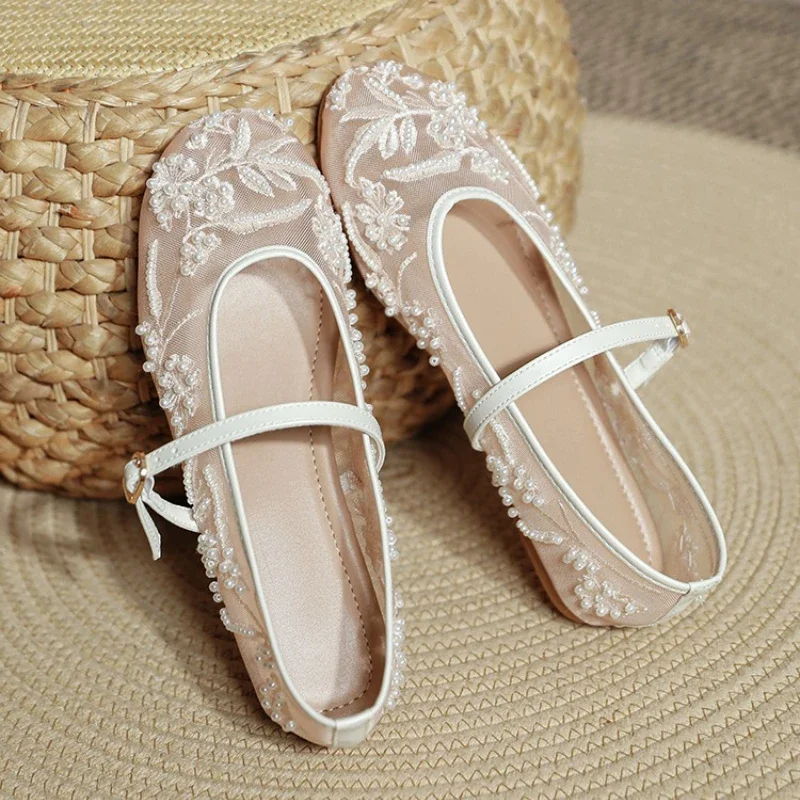 Lightweight Women’s Ballet Flats - Mary Jane Mesh, Beaded - Image 9