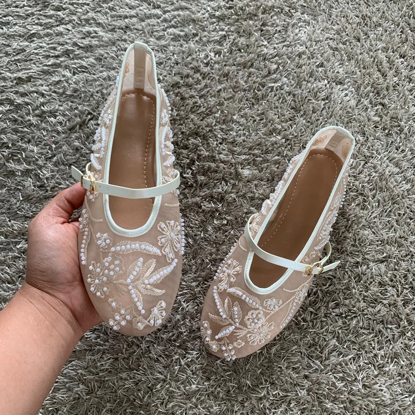 Breathable Women Ballet Flats - Mary Jane Mesh, Embroidered - Image 7