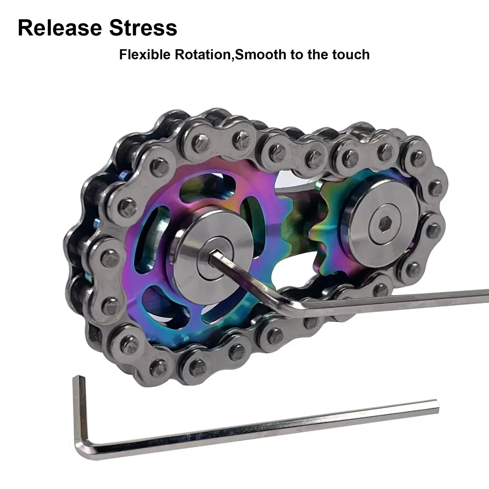 Fidget Spinner Metal Chain Gear EDC Rainbow Focus Toy - Image 2