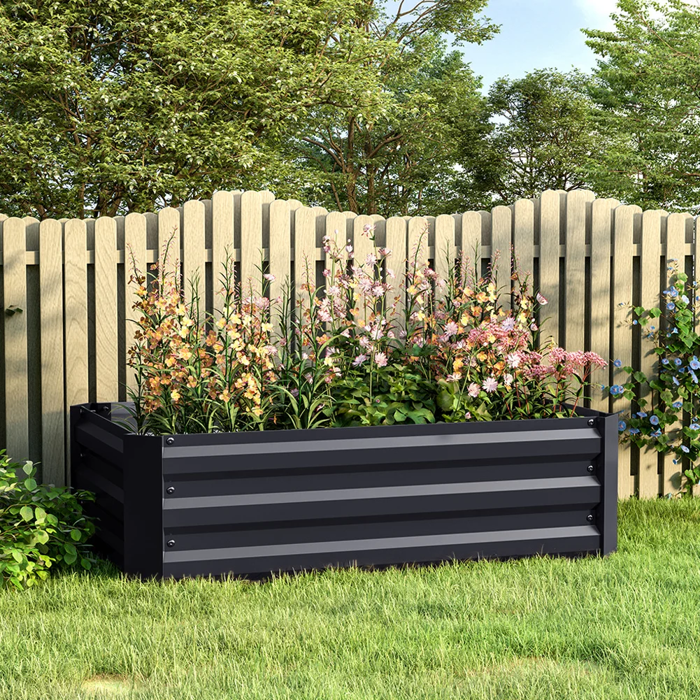 Metal Raised Garden Bed 4x2ft Rectangular Planter Box for Flowers, Vegetables, and Herbs in Black - Image 3