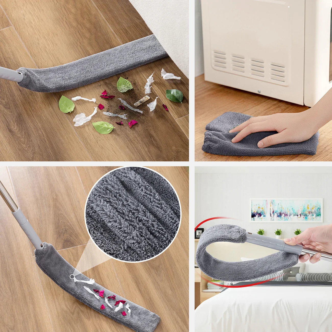 Microfiber Cleaning Tool Set - 4PCS Long Handle Duster & Brushes for Household Cleaning - Image 2
