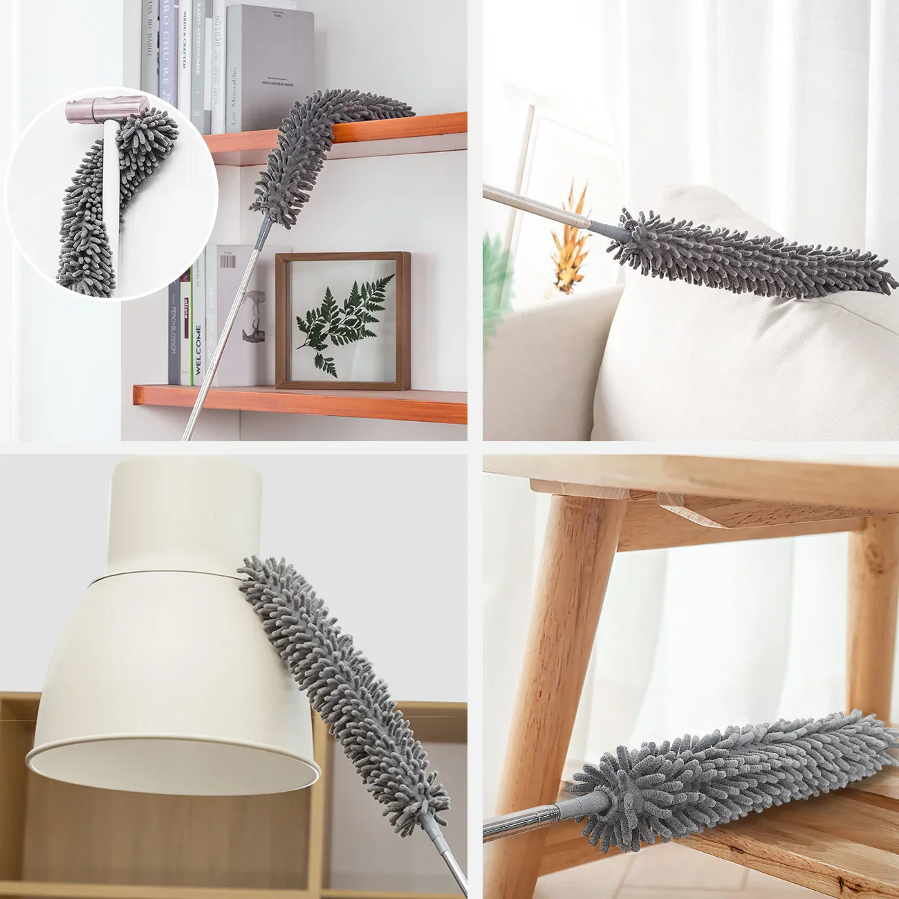 Microfiber Cleaning Tool Set - 4PCS Long Handle Duster & Brushes for Household Cleaning - Image 4