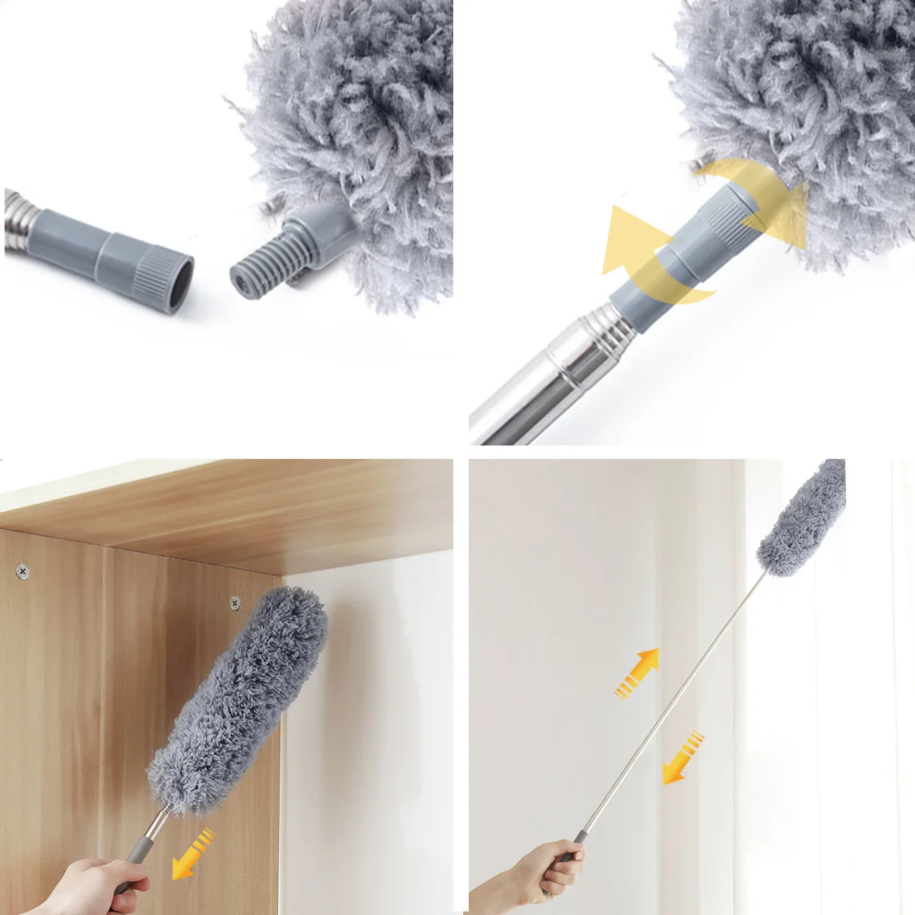 Microfiber Cleaning Tool Set - 4PCS Long Handle Duster & Brushes for Household Cleaning - Image 5