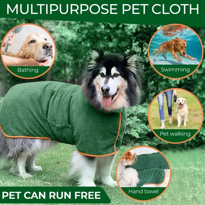 Microfiber Dog Bathrobe Towel - Adjustable Absorbent Coat for Cats & Dogs, Pet Grooming Care - Image 2