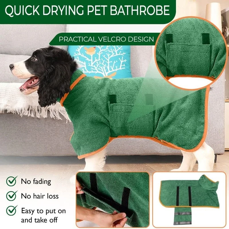 Microfiber Dog Bathrobe Towel - Adjustable Absorbent Coat for Cats & Dogs, Pet Grooming Care - Image 5