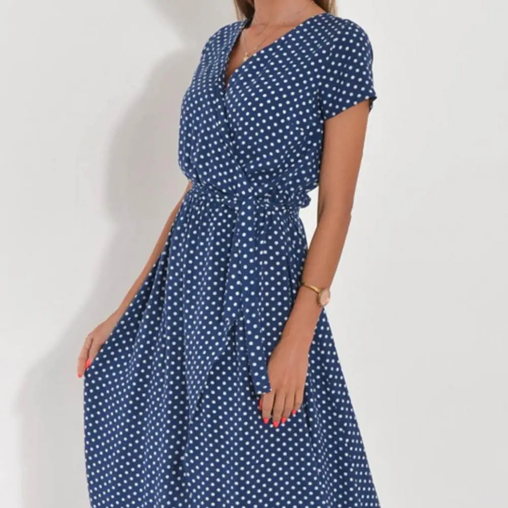 Midi Dress V-neck Short Sleeve Floral Print High Waist Summer Beach Dress Female - Image 5