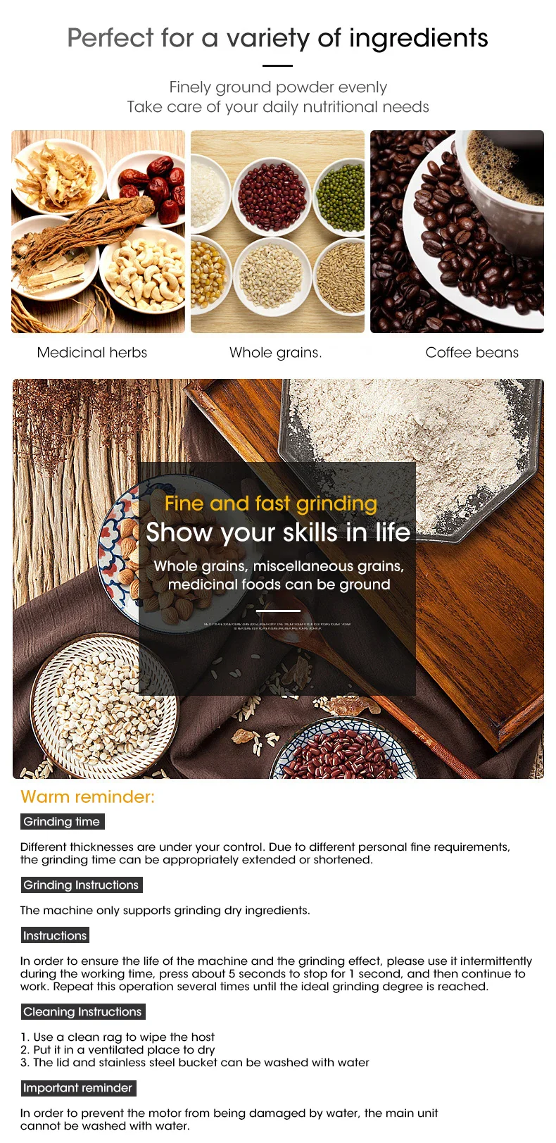 Coffee Grinder Mini Electric Stainless Ultrafine 300ml - Image 8