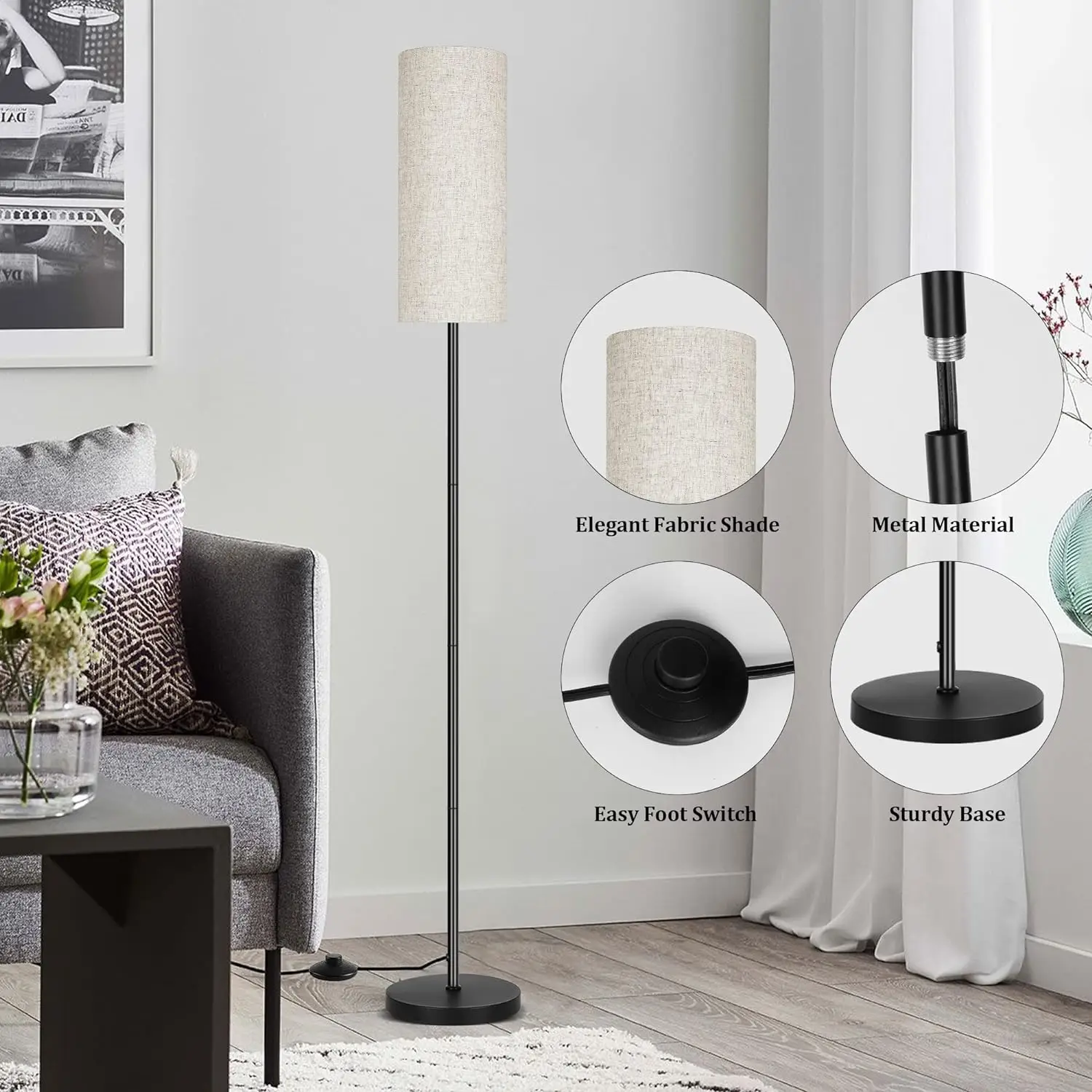 Japandi Modern Floor Lamp With Fabric Shade Stepless Dimming - Image 12