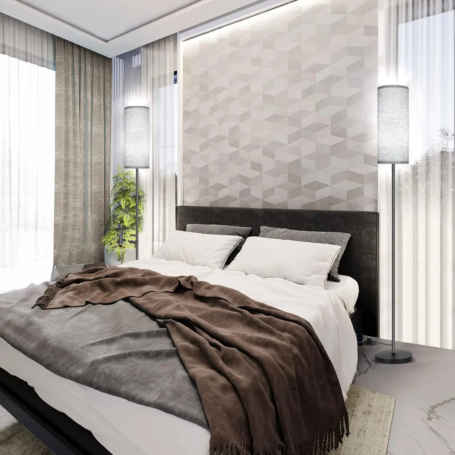 Japandi Modern Floor Lamp With Fabric Shade Stepless Dimming - Image 13