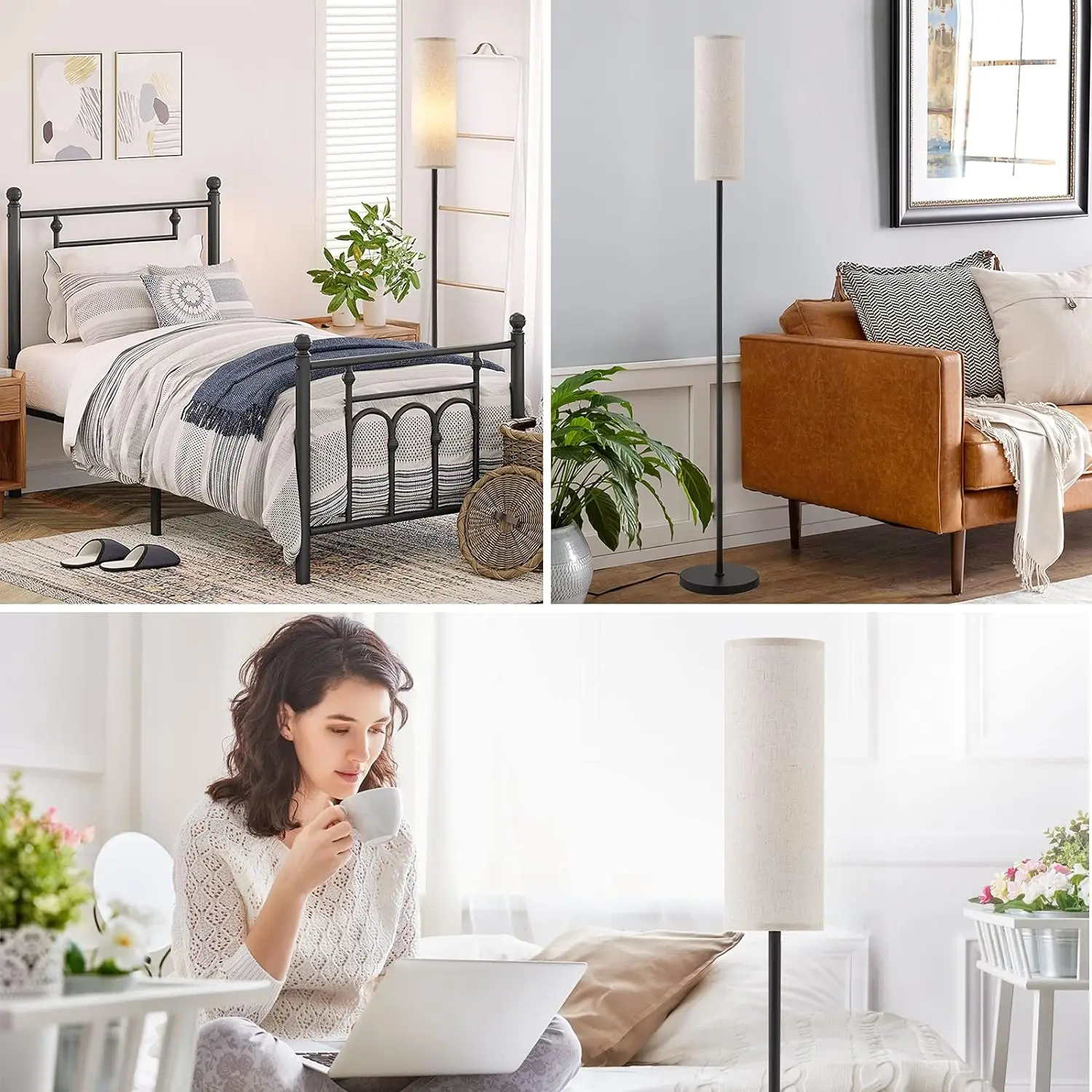Japandi Modern Floor Lamp With Fabric Shade Stepless Dimming - Image 14