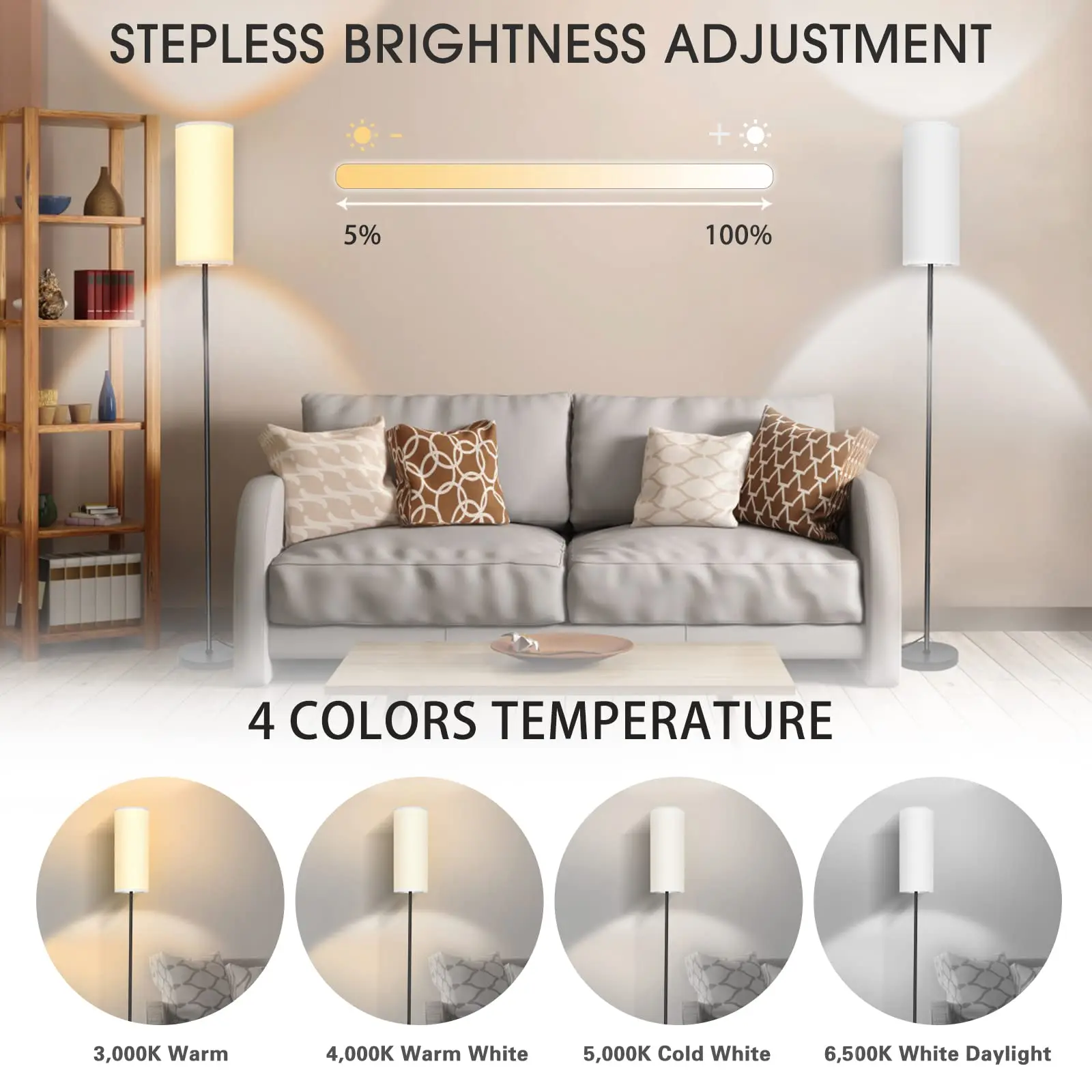 Japandi Modern Floor Lamp With Fabric Shade Stepless Dimming - Image 4