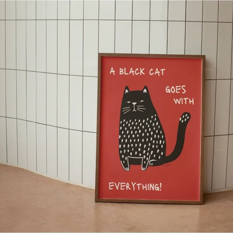 Black Cat Wall Art Red Orange Canvas Print Waterproof - Image 6